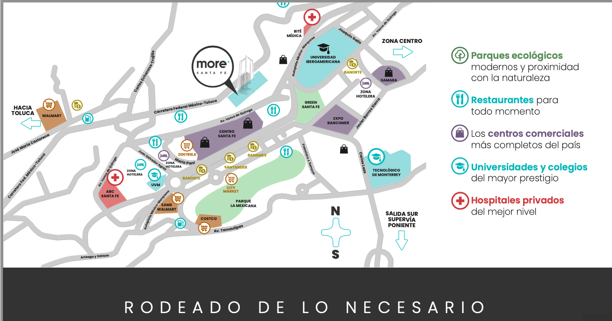 Mapa de ubicación y servicios cercanos de More Santa Fe